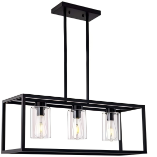 Lámpara Colgante Industrial Negra Metal Vidrio