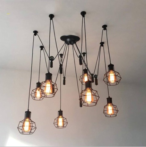 Lámpara Colgante 8 Luces Pantalla Jaula